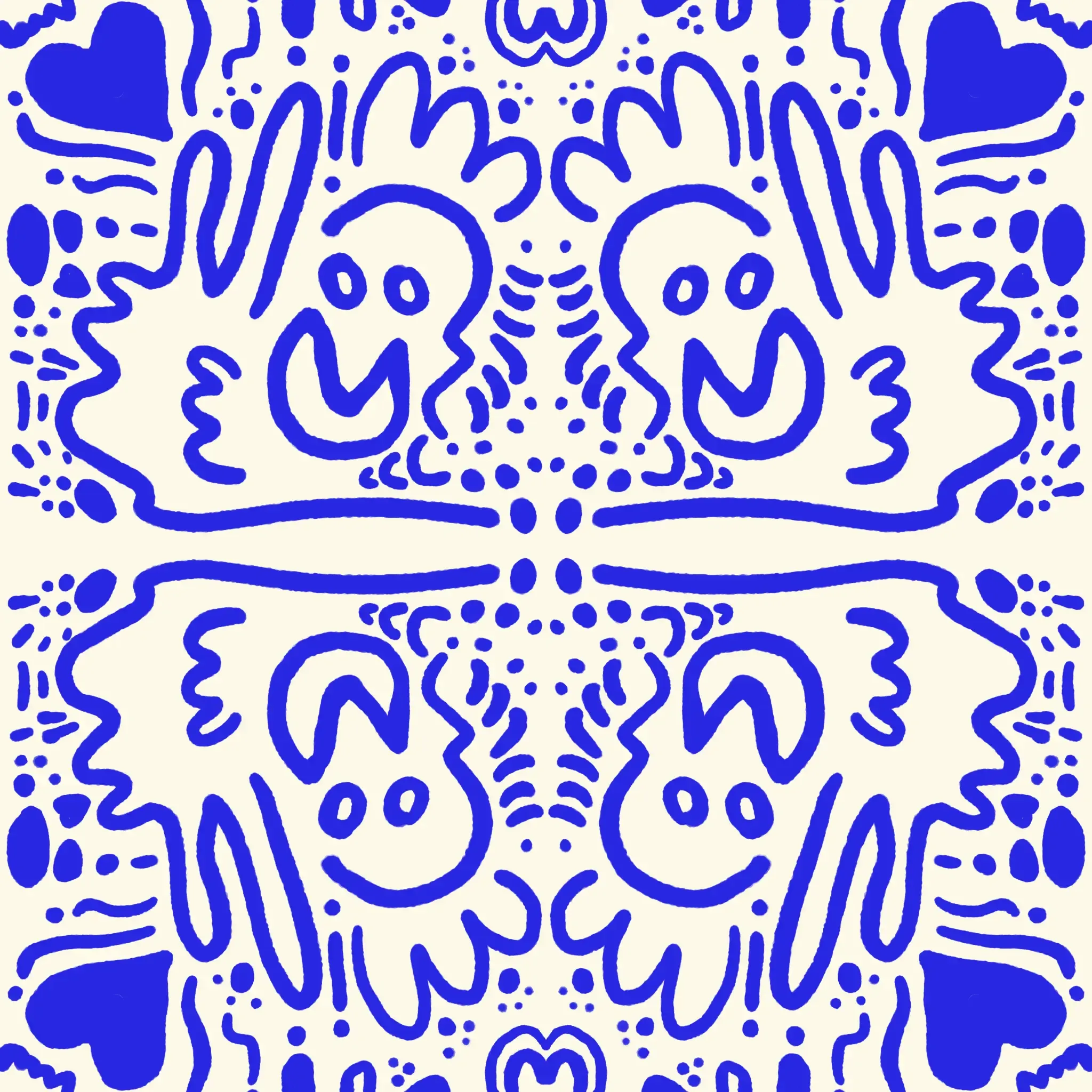 Random organic shapes and lines in blue on a white background. 
